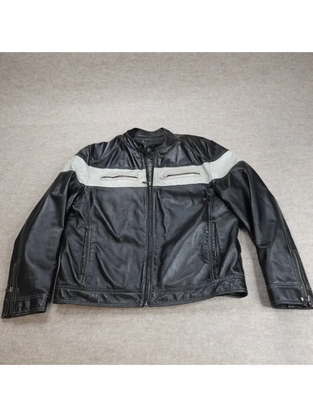 Wilsons Leather Mens Jacket Large Black Leather Cafe Racer